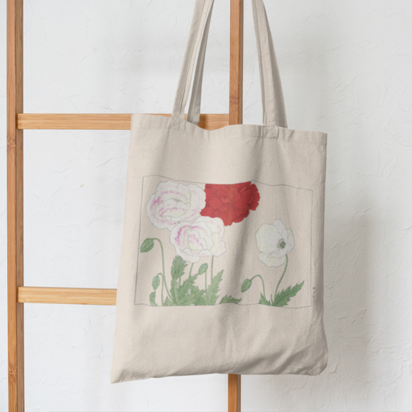 Japanese Vintage Poppy Flower Tote Bag - Picture 4 of 5